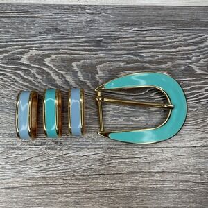 Vintage Carlisle Blue Green Gold Tone Belt Buckle